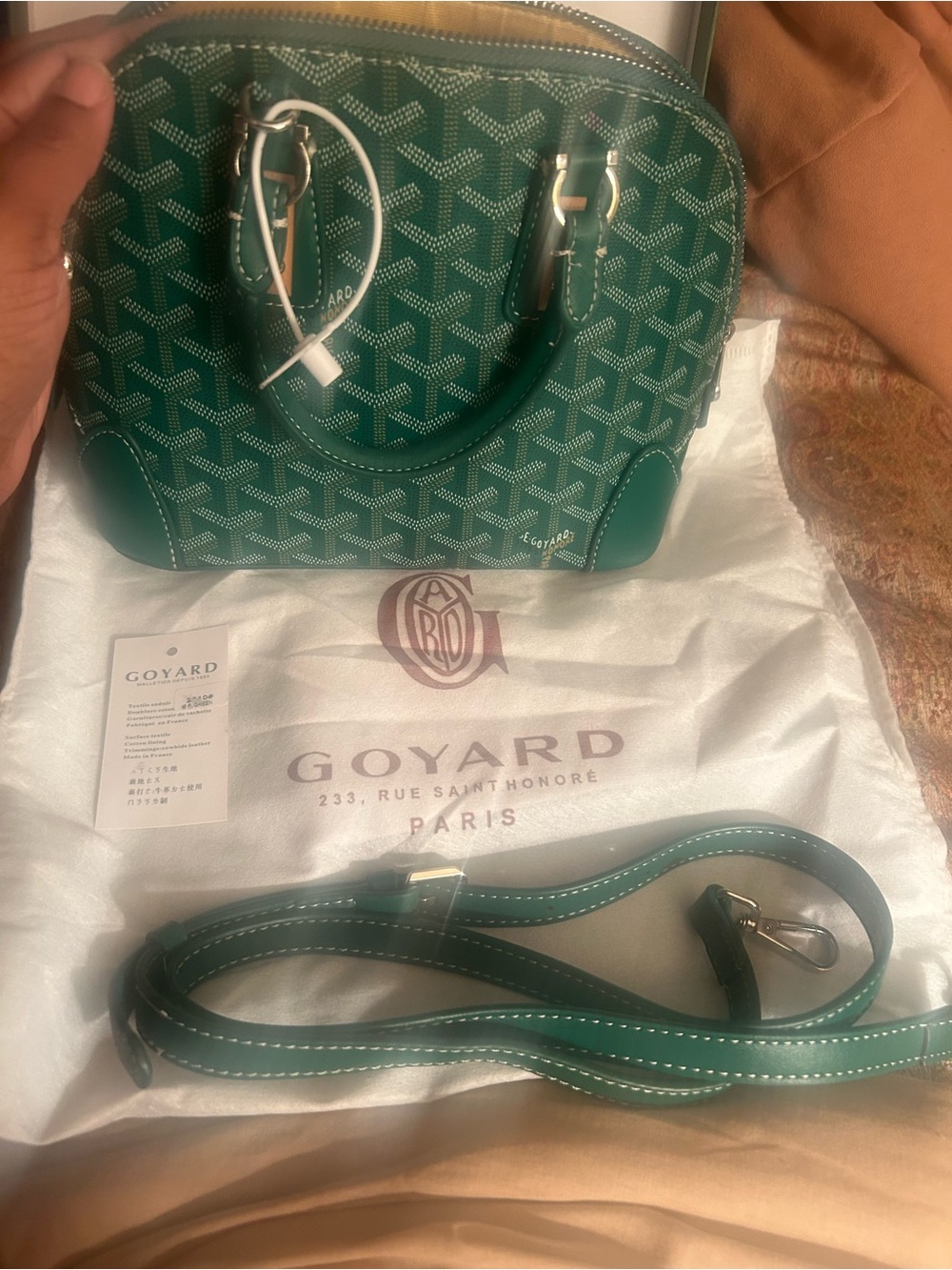 Source Unknown Green Goyard-Pattern Satchel with Removable Strap